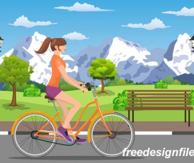 healthy lifestyle by bicycle with city streets vector 06