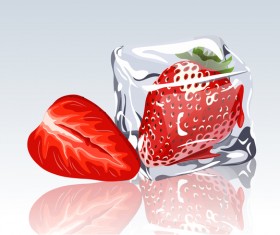 ice cubes and strawberry design vector