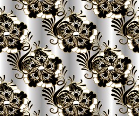 luxury floral black with white vectors seamless pattern