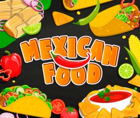 mexican food with black background vector