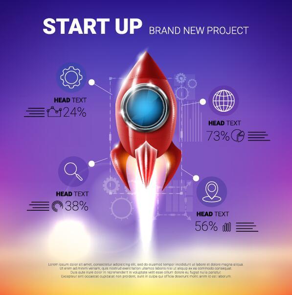 rocket start up infographic vector