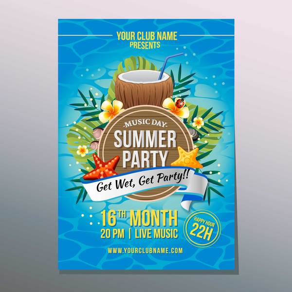 summer coconut party poster vector