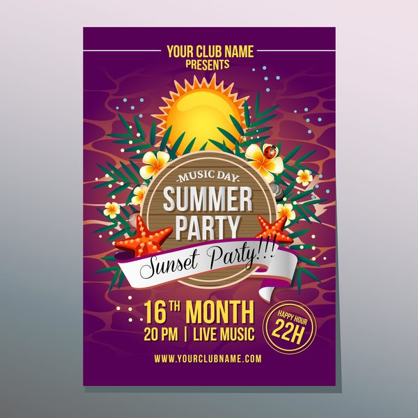 summer sunset party poster vector