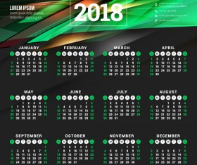 2018 calendar with green abstract background vector 01