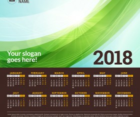 2018 calendar with green abstract background vector 02