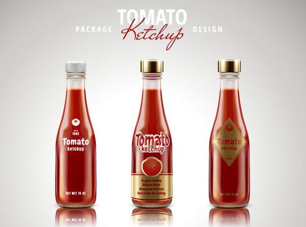 3 bottle tomato ketchup vectors