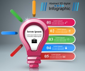 3d color bulb five infographic vector