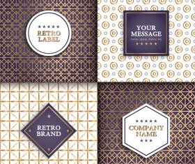 4 Retro labels with seamless pattern vector