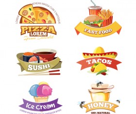 6 Kind food labels design vector