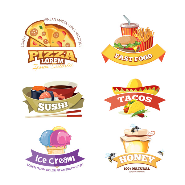 6 Kind food labels design vector