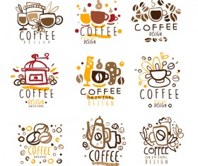 9 Kind hand drawn coffee logos vector set