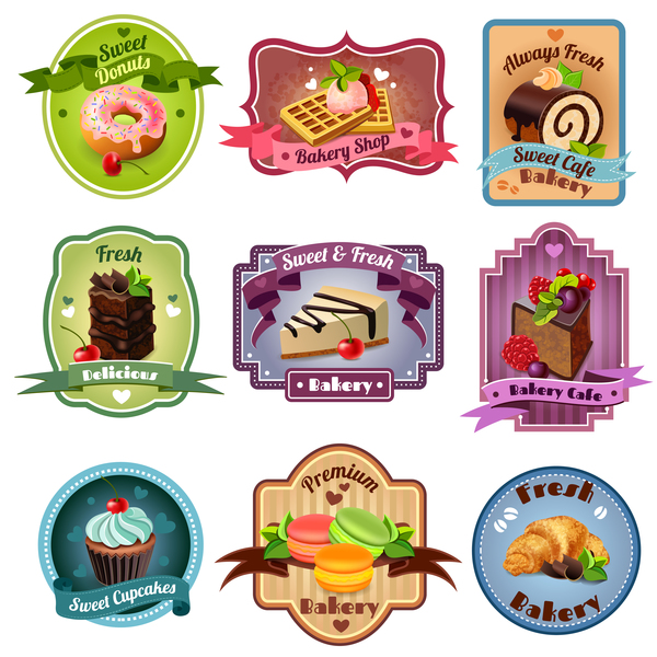 Bakery with cupcake labels vector desing