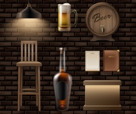 Bar decor elements vector material
