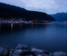 Beautiful lake wharf night view Stock Photo