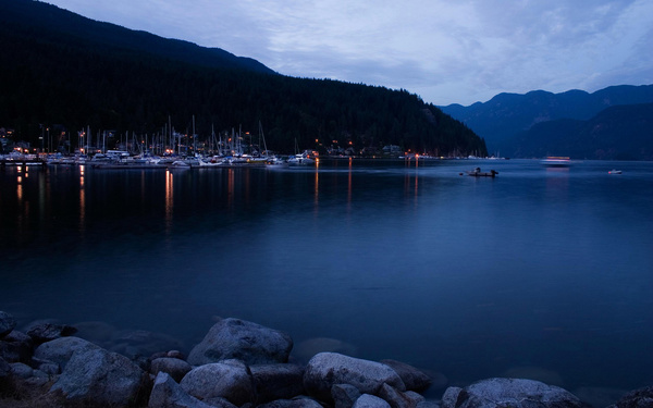 Beautiful lake wharf night view Stock Photo