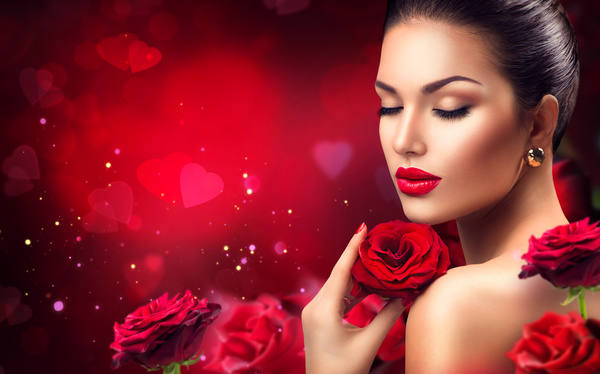 Beautiful woman with roses Stock Photo