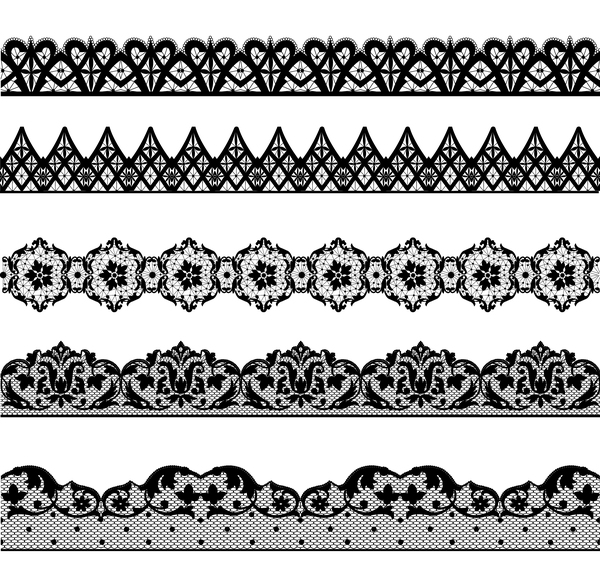 Black lace seamless borders set vector 01