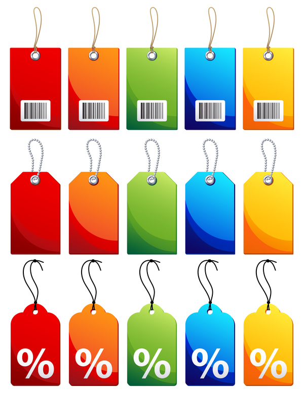 Blank colored tag vector set