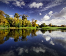 Blue sky under the lake reflection Stock Photo