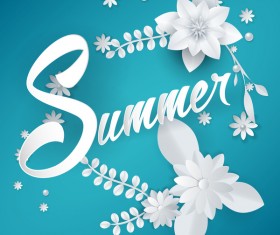 Blue summer background with white flower vector