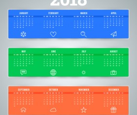 Blue with green and red 2018 calendar template vectors material