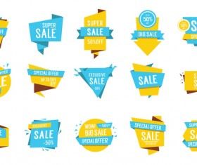 Blue with yellow origami sale labels vector