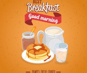 Breakfast poster with red ribbon vectors 01