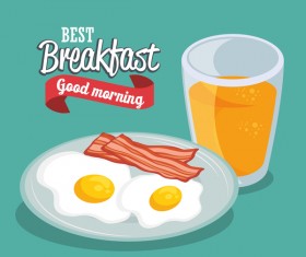 Breakfast poster with red ribbon vectors 02