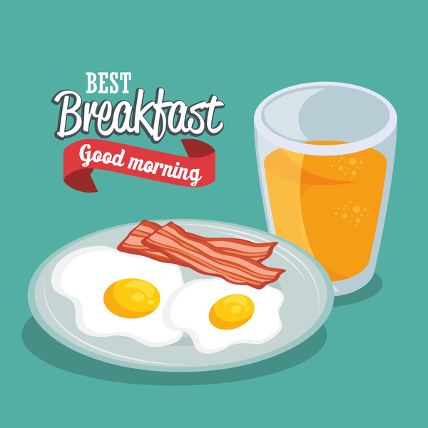 Breakfast poster with red ribbon vectors 02