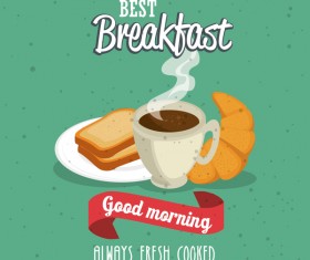 Breakfast poster with red ribbon vectors 03