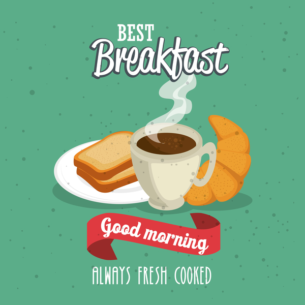 Breakfast poster with red ribbon vectors 03