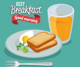 Breakfast poster with red ribbon vectors 04
