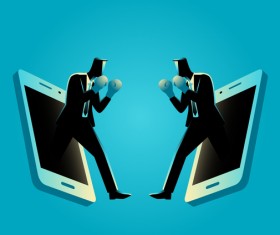 Businessman Silhouette Boxing Cellular Phone Vector