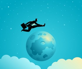 Businessman Silhouette Jump Over The Moon vector