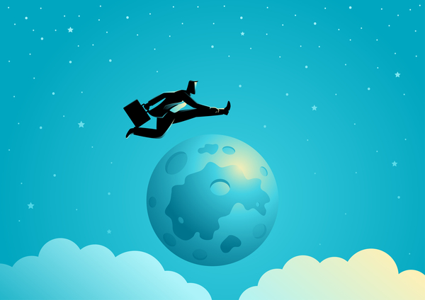 Businessman Silhouette Jump Over The Moon vector