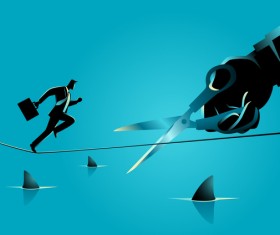 Businessman Silhouette Rope Scissors Sharks vector