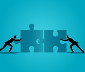 Businessman Silhouette Team Pushing Puzzle vector