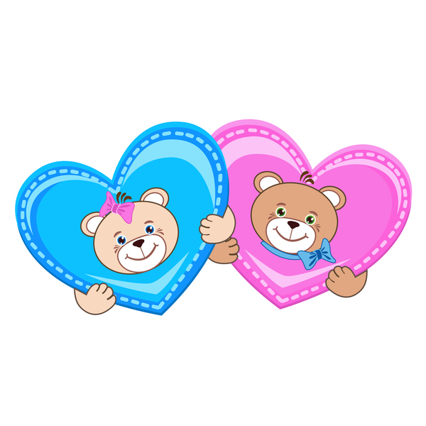 Cartoon cute teddy bear with heart vector material 04