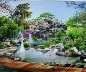 Charming rockery fountain Stock Photo