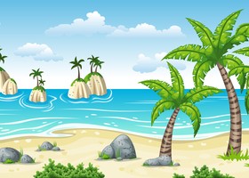 Charming tropical coastal landscape vector material 01