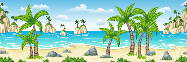 Charming tropical coastal landscape vector material 01