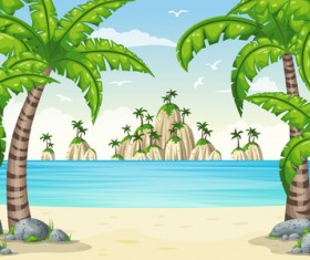 Charming tropical coastal landscape vector material 03