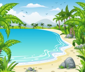 Charming tropical coastal landscape vector material 04
