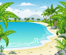 Charming tropical coastal landscape vector material 07