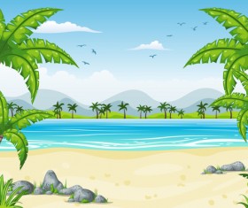 Charming tropical coastal landscape vector material 08