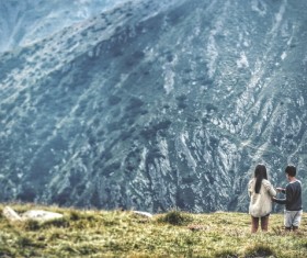 Children playing on high mountain Stock Photo