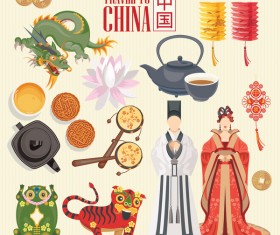 China travel sights with traditions cultural vector 02