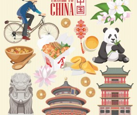 China travel sights with traditions cultural vector 03