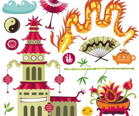 China travel sights with traditions cultural vector 04