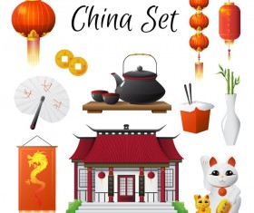 China travel sights with traditions cultural vector 05